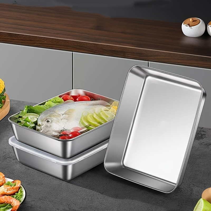 Food Storage Stainless Steel Containers - 3/6Pcs Stainless Steel Rectangular Food Storage