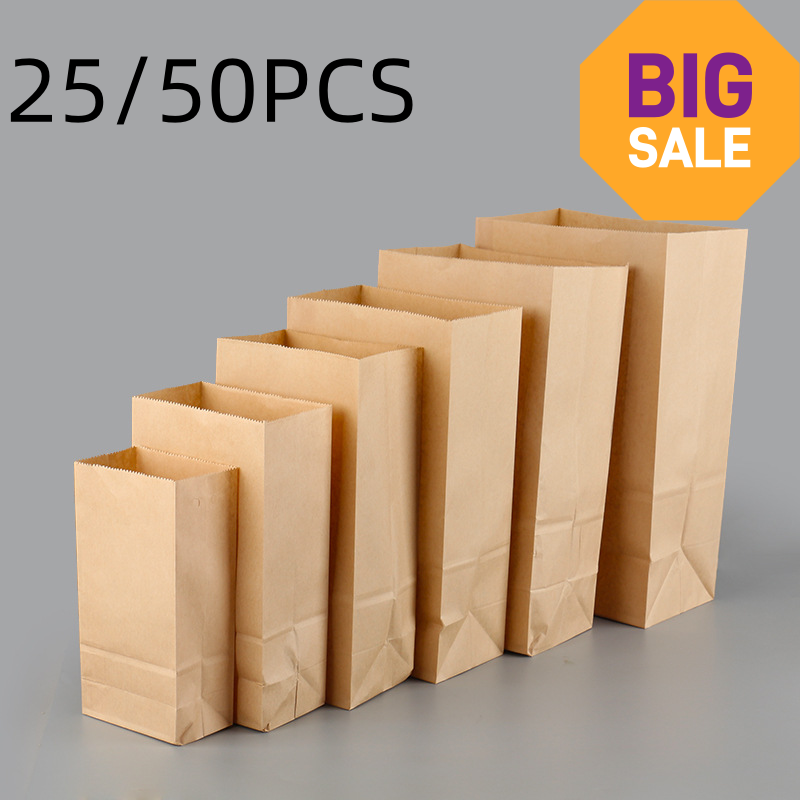 25/50pcs Brown Kraft Paper Bag - Food Storage Of Plants recension och pris